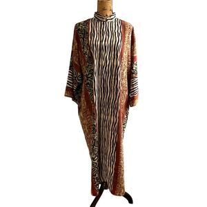 Ruth Norman Brown Black Animal Print Paisley Half Zip Caftan One Size